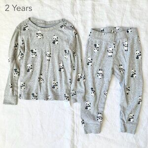 (🎨$3 PLAY) Petit Lem 2 Years Toddler Grey Panda Pajamas Matching Set